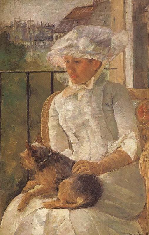 Mary Cassatt Susan hoding the dog in balcony Norge oil painting art